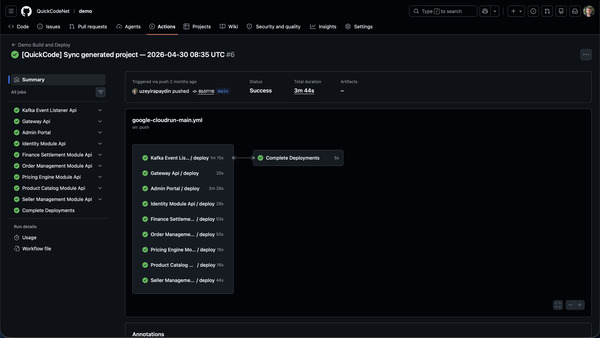 GitHub Actions pipeline run