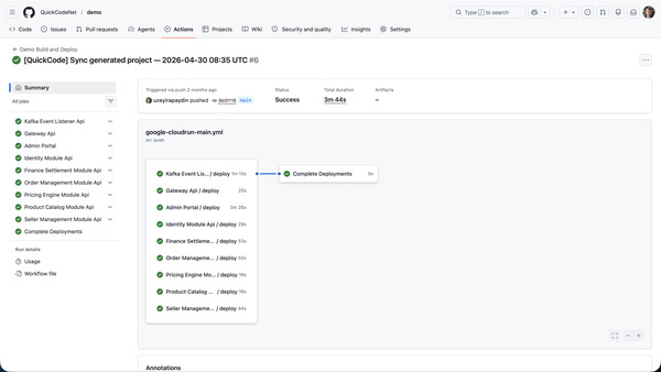GitHub Actions pipeline run