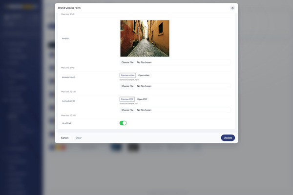 Portal form with image, PDF, and video upload fields