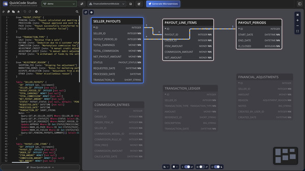 ERD diagram and QuickCode DSL