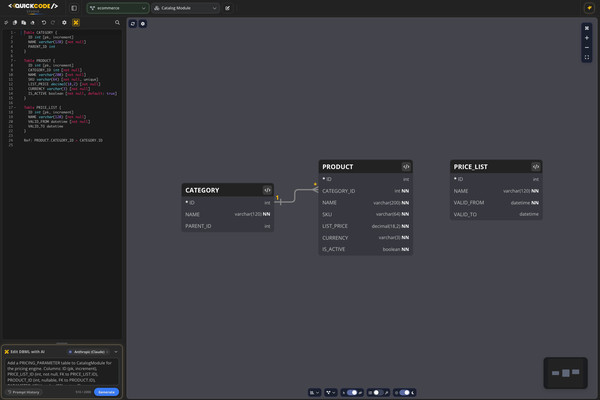 Edit DBML with AI prefilled with the AI-prepared schema instruction