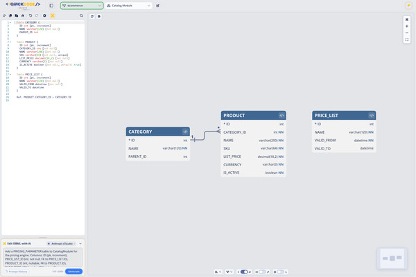 Edit DBML with AI prefilled with the AI-prepared schema instruction