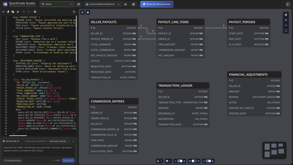 QuickCode Studio workspace