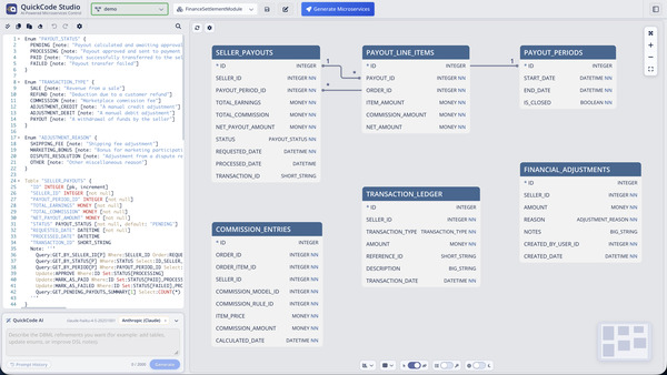 QuickCode Studio workspace